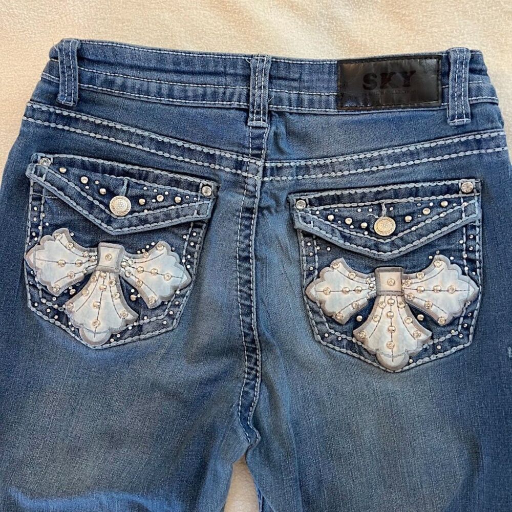Sky Women's Jeans Bootcut Embellished Whiskering Y2K Bratz Bling, Size 11/12 - Picture 1 of 8